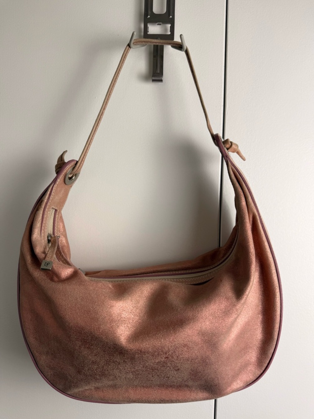 Pink metallic Donald J Pliner Crescent Shoulder Bag